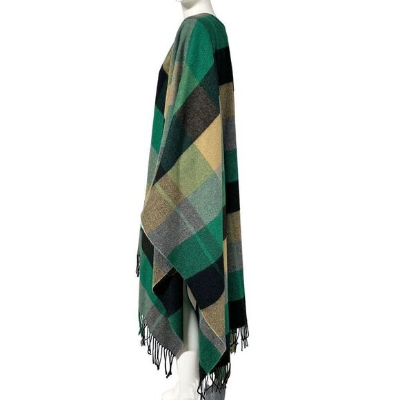 Zara Green Black Plaid Fringe Blanked Poncho Cape Womens Size M Medium - Picture 5 of 10
